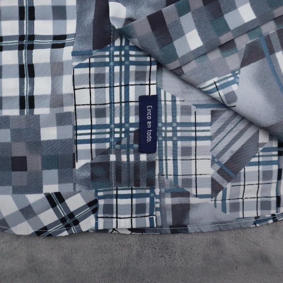 VO5 Shirt Mens L Gray Geometric Cinco En Todo Button Up Short Sleeve Collared - Picture 9 of 15